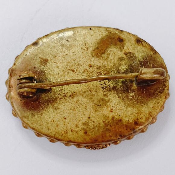 Vintage 1950s Italy Micro Mosaic Glass Floral Oval Brooch Pin Made In Italy MCM - Picture 7 of 14